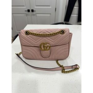 Gucci GG Marmont Small Matelasse Shoulder Bag Pink Leather Heart 443497
